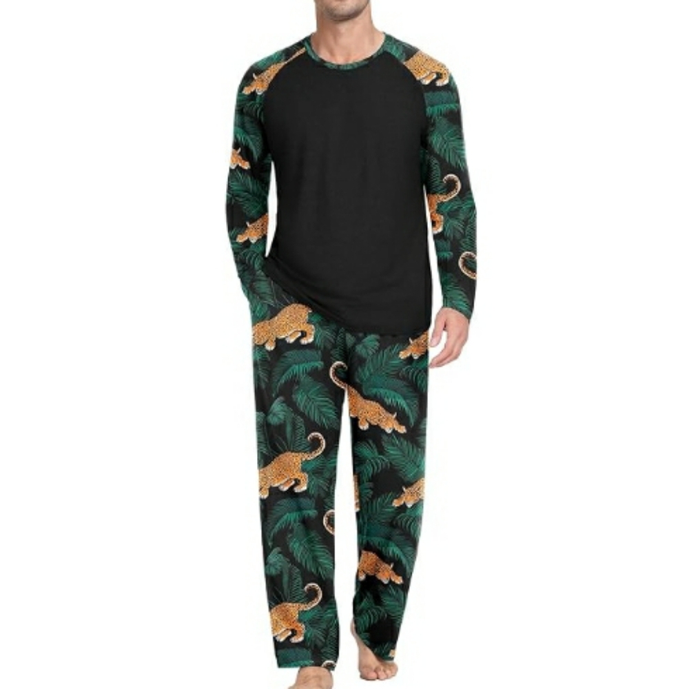 Men's Pajama Set Sleepwear Lightweight Long Sleeve Black /Green